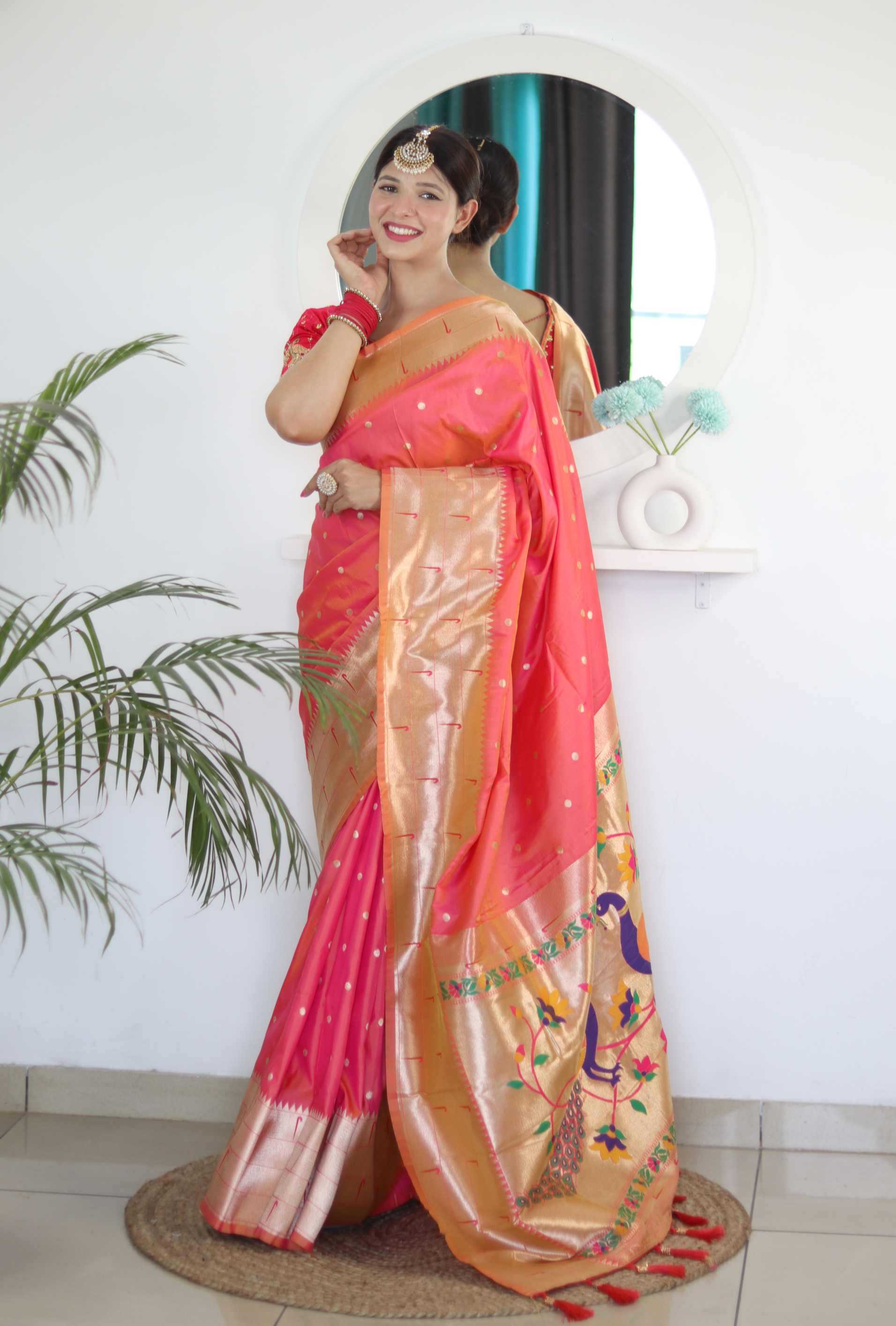 Ynf Paithani Silk RIN150 Kalakruti Paithani Silk Sarees Wedding Collections Wholesale Zari Border Silk Sarees Sangeet Outfits Manufacturer