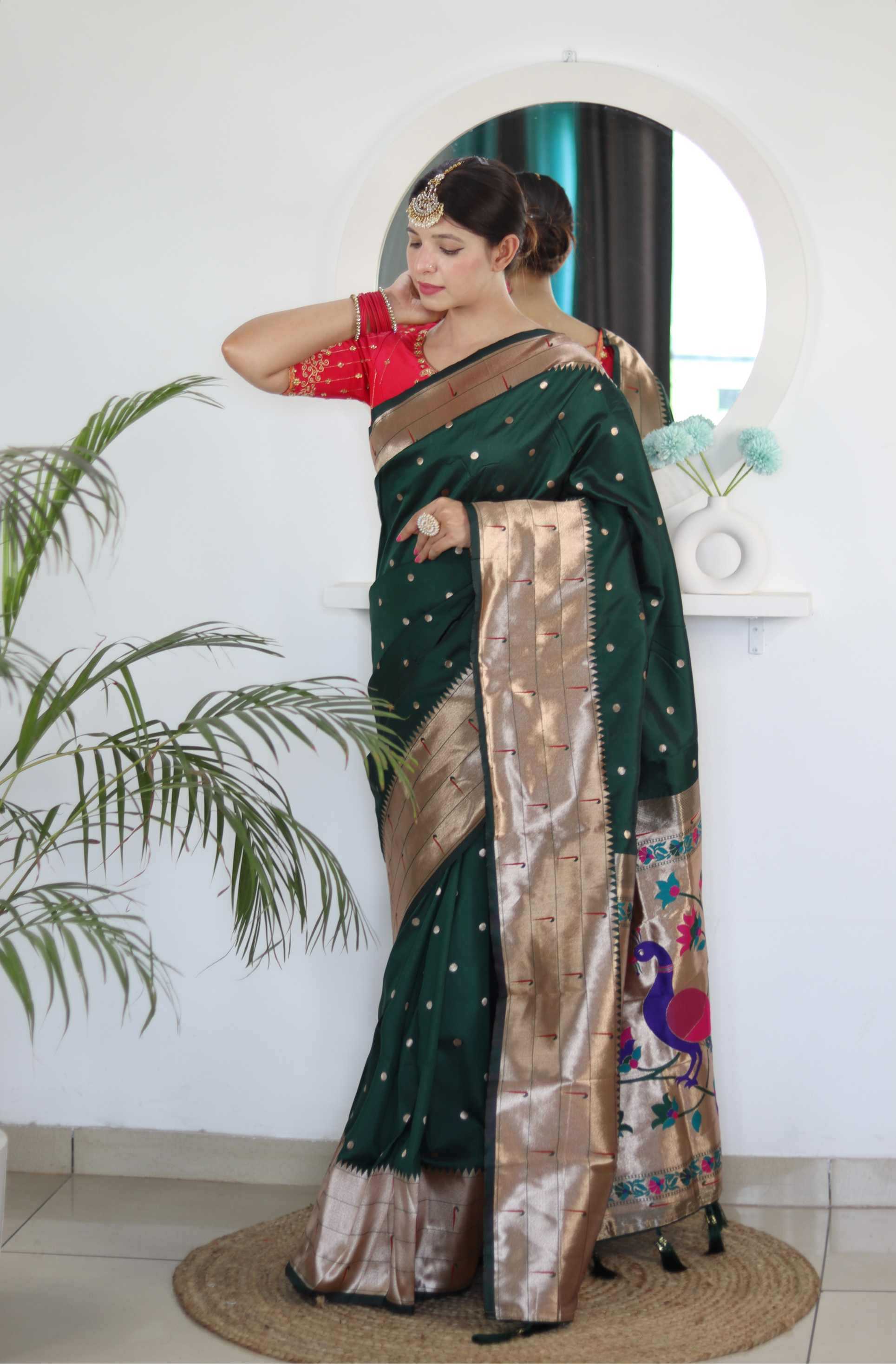 Ynf Paithani Silk RIN150 Kalakruti Paithani Silk Sarees Wedding Collections Wholesale Zari Border Silk Sarees Sangeet Outfits Manufacturer