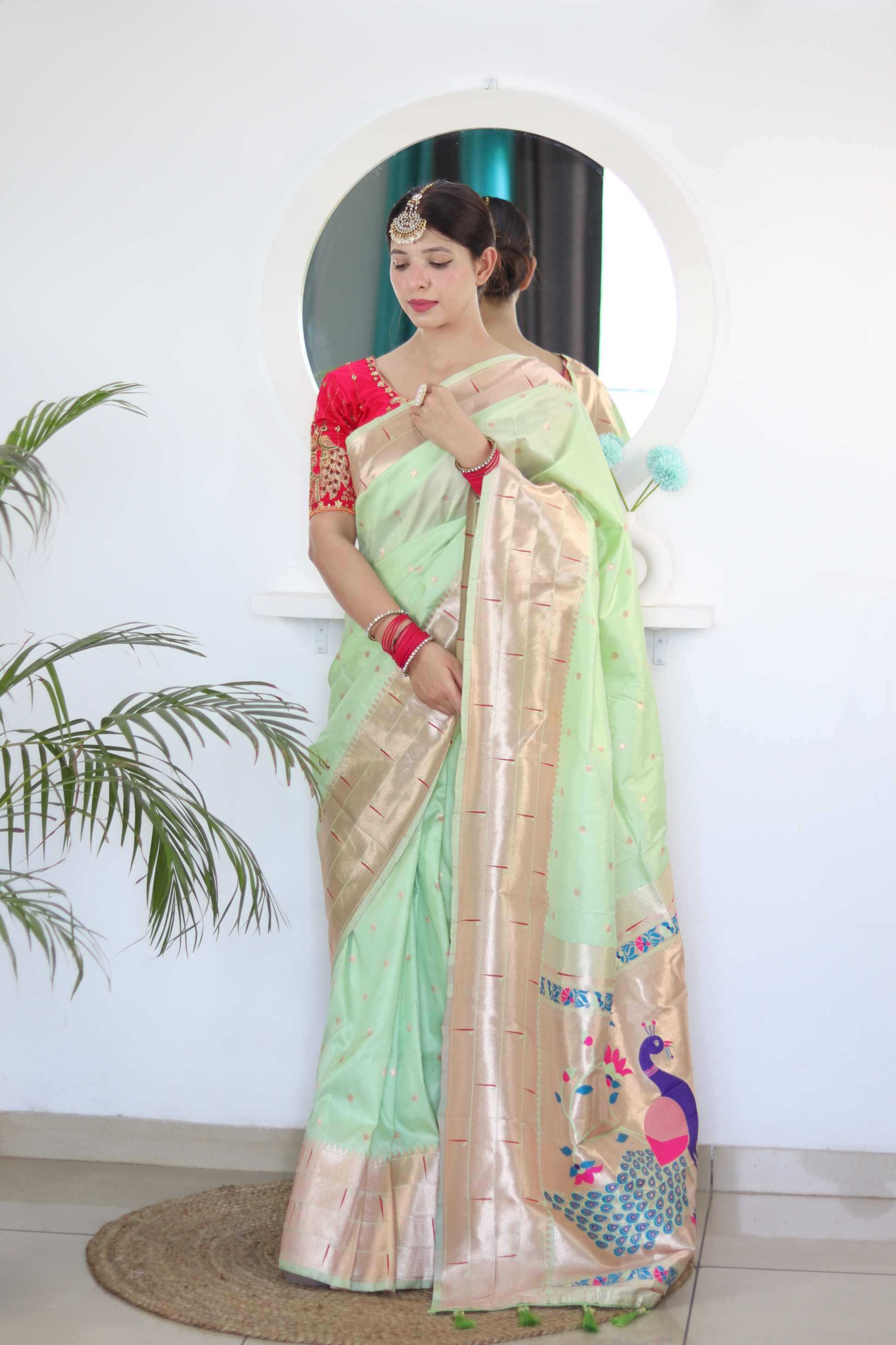 Ynf Paithani Silk RIN150 Kalakruti Paithani Silk Sarees Wedding Collections Wholesale Zari Border Silk Sarees Sangeet Outfits Manufacturer