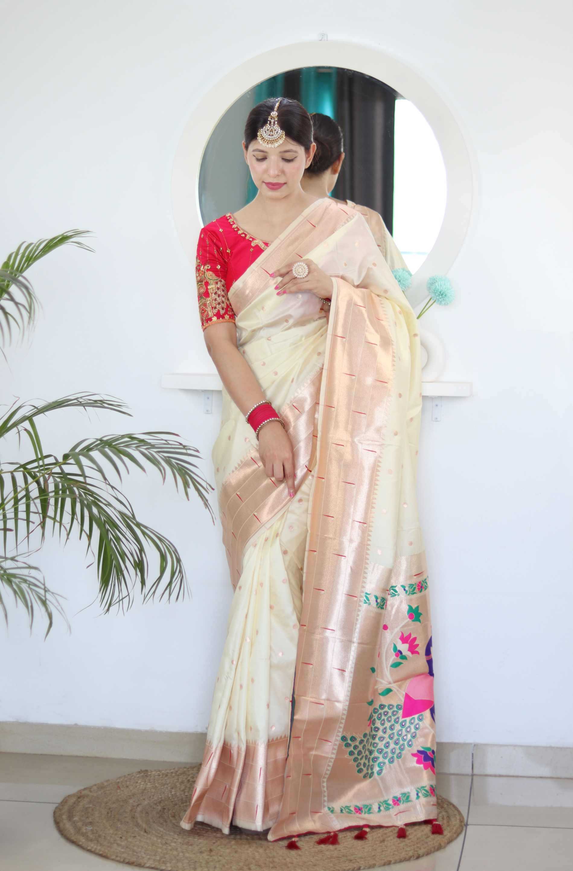 Ynf Paithani Silk RIN150 Kalakruti Paithani Silk Sarees Wedding Collections Wholesale Zari Border Silk Sarees Sangeet Outfits Manufacturer