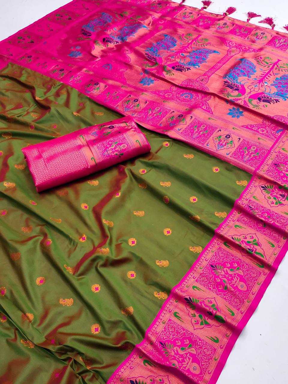 Ynf Paithani Silk RIN150 Kiva Paithani Silk Sarees Wedding Collections Festive Collections Wholesale Paithani Sarees Traditional Silk Sarees Silk Sarees With Blouse Manufacturer