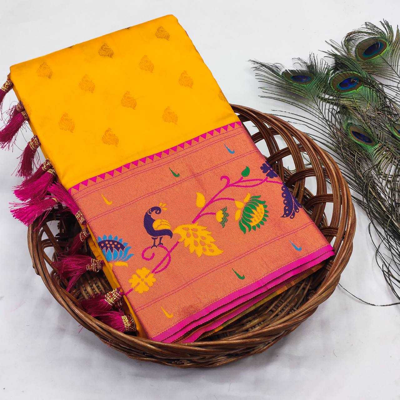 Ynf Paithani Silk RIN150 Marigold Paithani Silk Sarees Wedding Collections Festive Collections Wholesale Paithani Sarees Traditional Silk Sarees Silk Sarees With Blouse Manufacturer