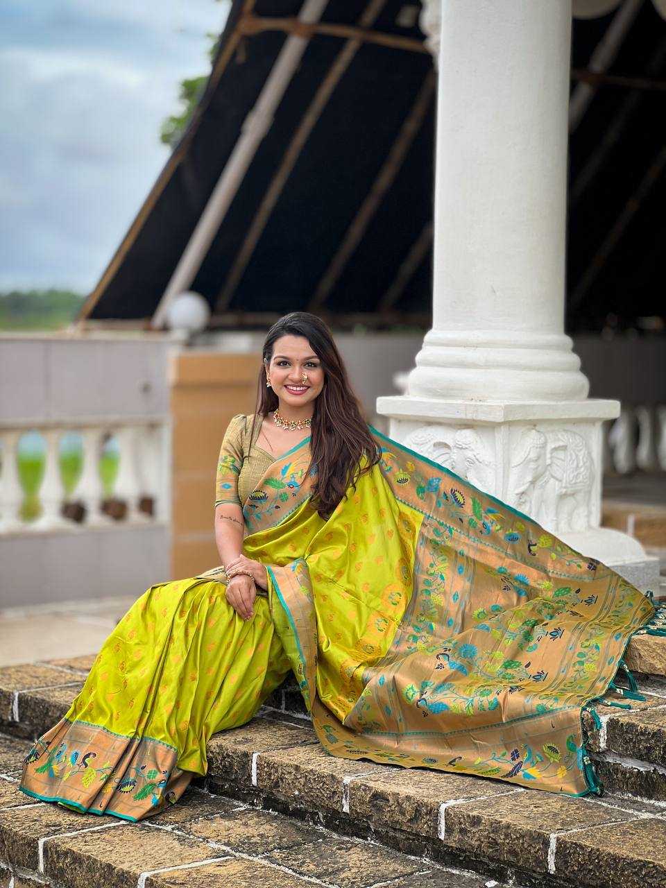 Ynf Paithani Silk RIN150 Marigold Paithani Silk Sarees Wedding Collections Festive Collections Wholesale Paithani Sarees Traditional Silk Sarees Silk Sarees With Blouse Manufacturer