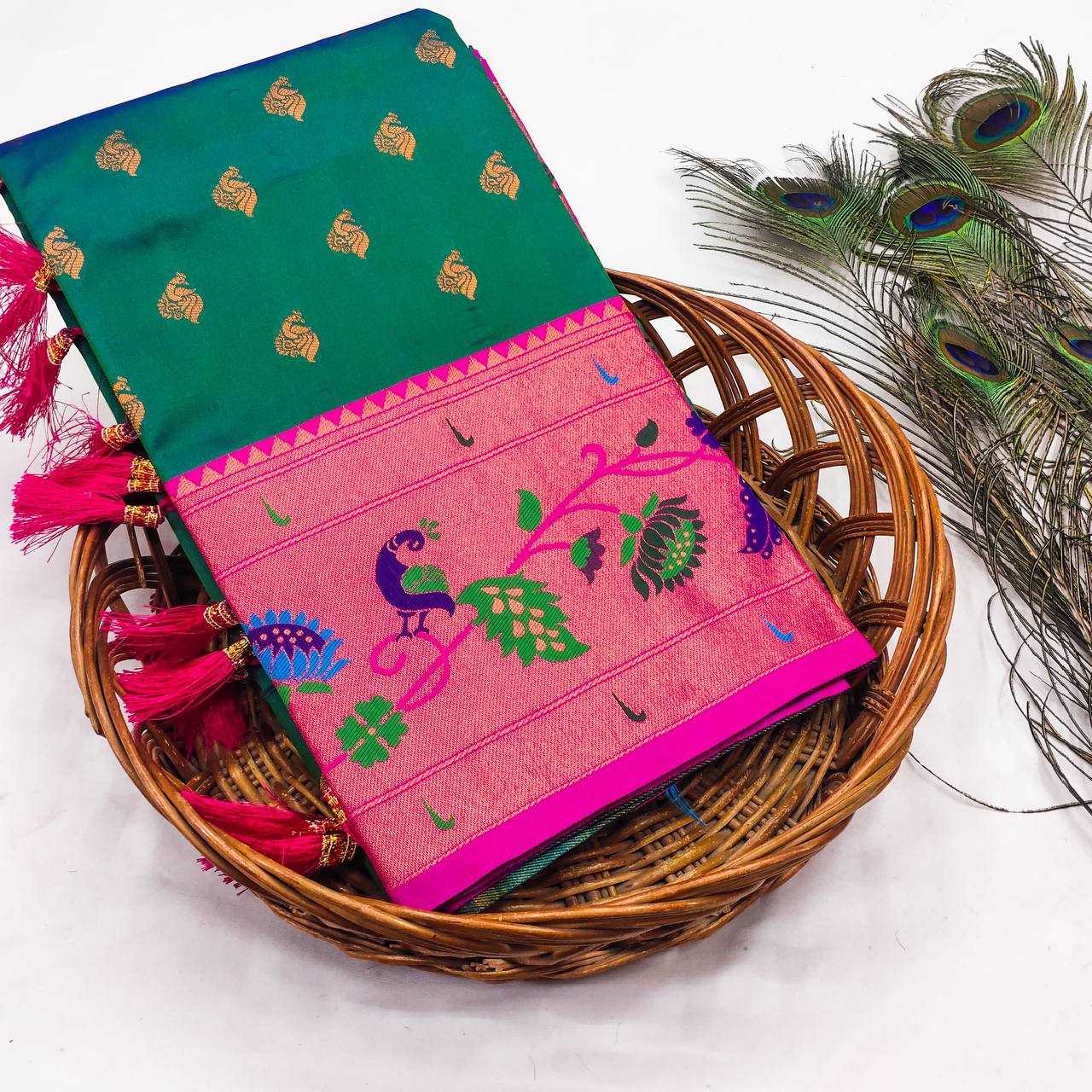 Ynf Paithani Silk RIN150 Marigold Paithani Silk Sarees Wedding Collections Festive Collections Wholesale Paithani Sarees Traditional Silk Sarees Silk Sarees With Blouse Manufacturer