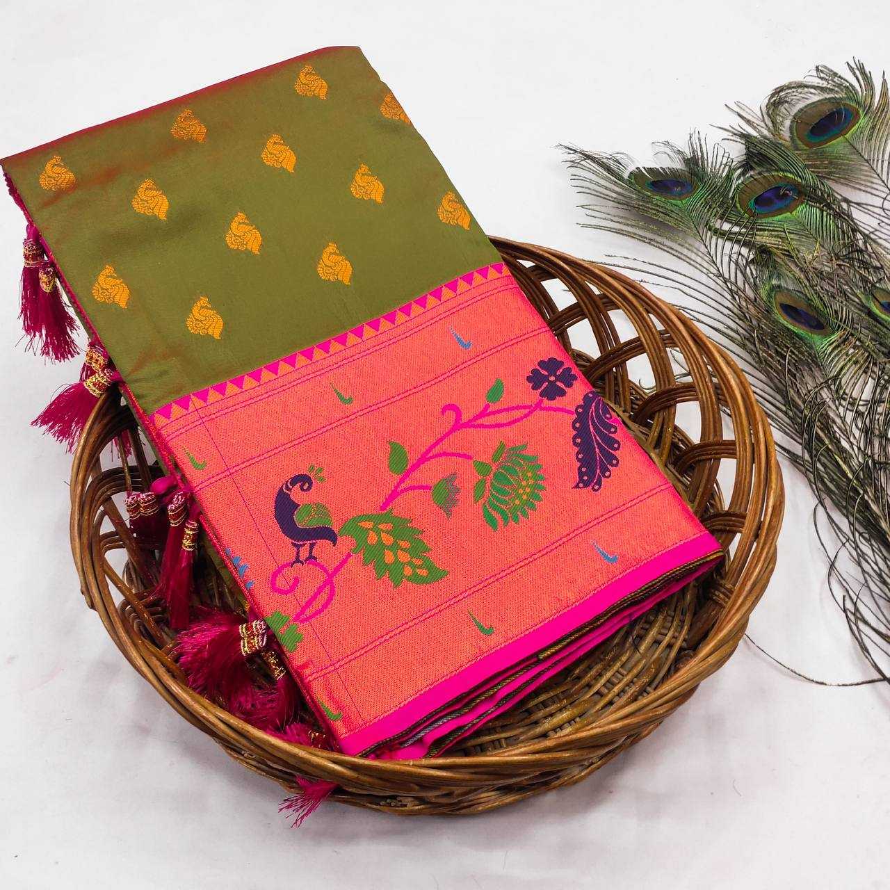 Ynf Paithani Silk RIN150 Marigold Paithani Silk Sarees Wedding Collections Festive Collections Wholesale Paithani Sarees Traditional Silk Sarees Silk Sarees With Blouse Manufacturer