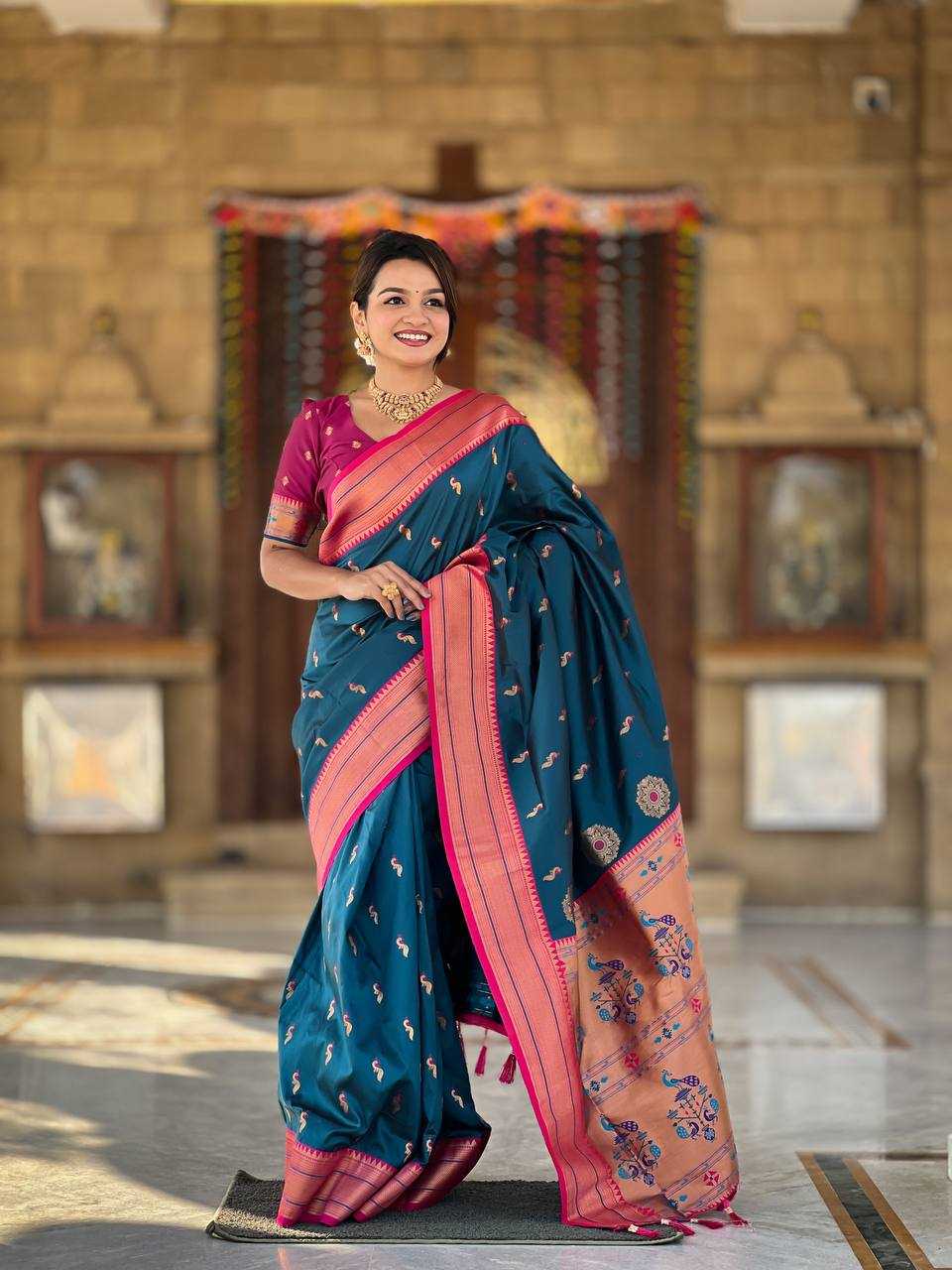 Ynf Paithani Silk RIN150 Peacok Paithani Vol-1 Silk Sarees Wedding Collections Festive Collections Wholesale Paithani Sarees Traditional Silk Sarees Silk Sarees With Blouse Manufacturer