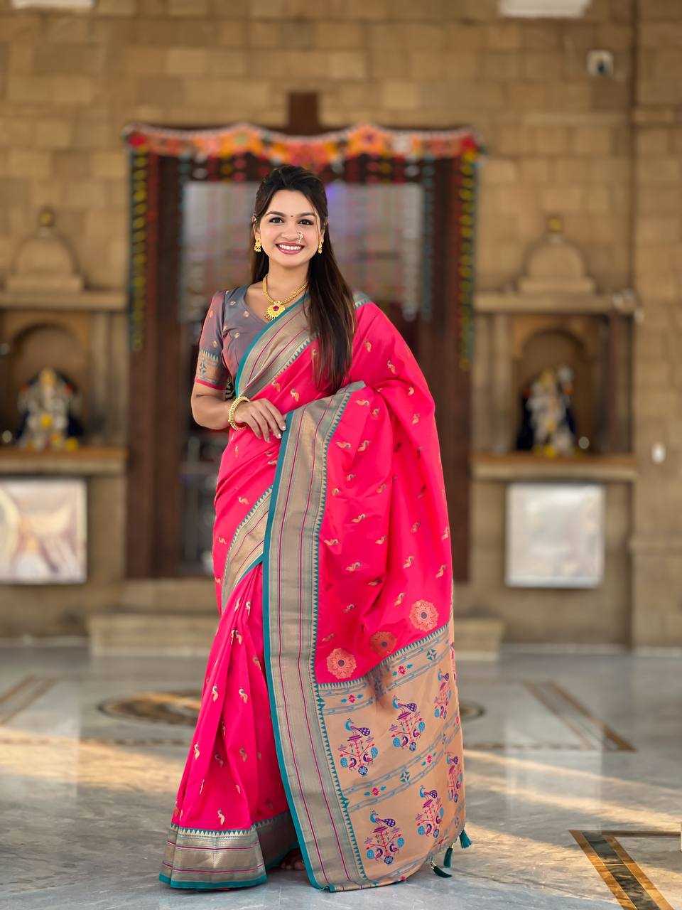 Ynf Paithani Silk RIN150 Peacok Paithani Vol-1 Silk Sarees Wedding Collections Festive Collections Wholesale Paithani Sarees Traditional Silk Sarees Silk Sarees With Blouse Manufacturer