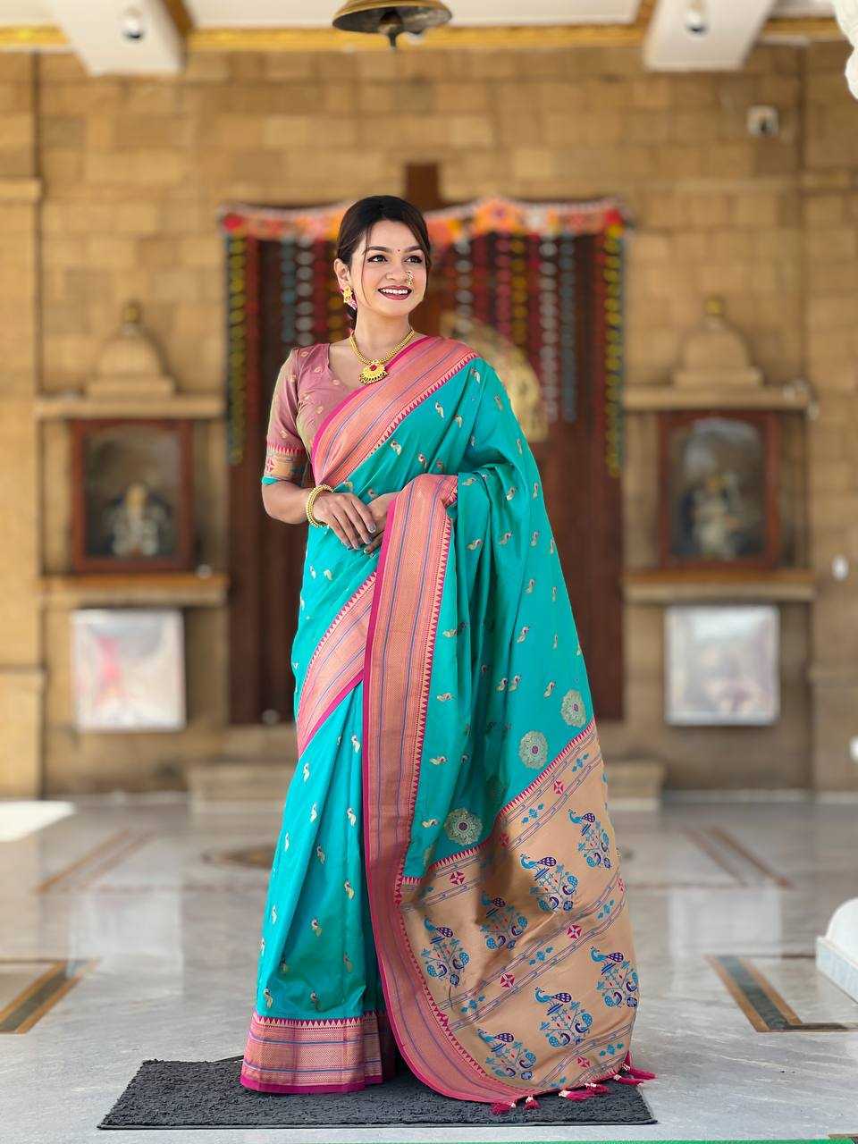 Ynf Paithani Silk RIN150 Peacok Paithani Vol-1 Silk Sarees Wedding Collections Festive Collections Wholesale Paithani Sarees Traditional Silk Sarees Silk Sarees With Blouse Manufacturer