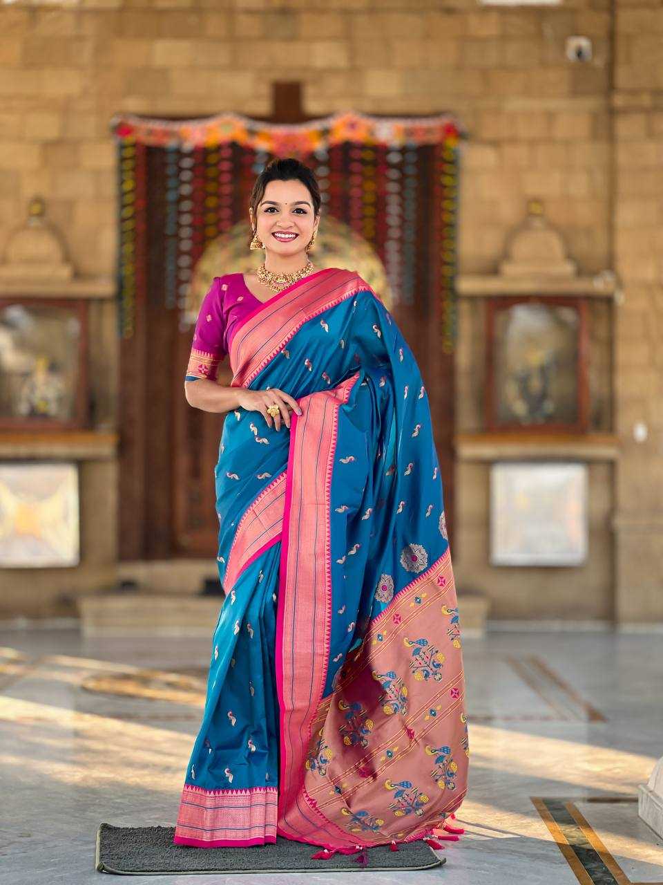 Ynf Paithani Silk RIN150 Peacok Paithani Vol-1 Silk Sarees Wedding Collections Festive Collections Wholesale Paithani Sarees Traditional Silk Sarees Silk Sarees With Blouse Manufacturer
