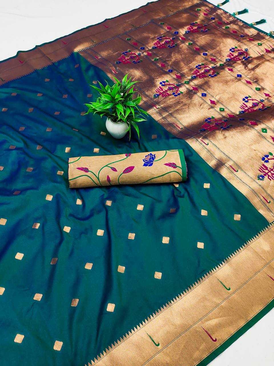 Ynf Paithani Silk RIN150 Raffel Paithani Silk Sarees Wedding Collections Festive Collections Wholesale Paithani Sarees Traditional Silk Sarees Silk Sarees With Blouse Manufacturer