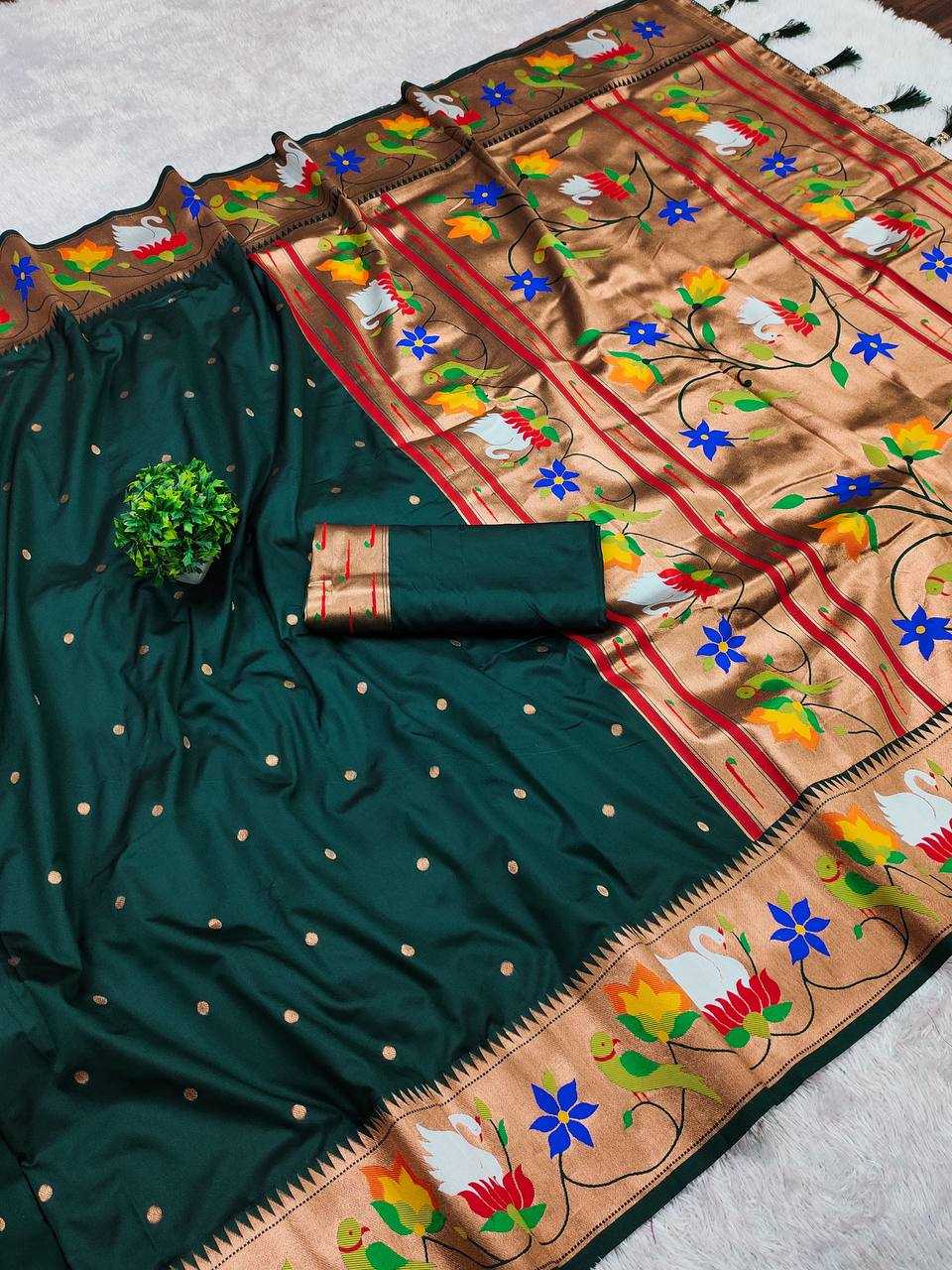 Ynf Paithani Silk RIN150 Rajhans Pethani Silk Sarees Wholesale Fancy Silk Sarees Zari Border Silk Sarees Manufacturer