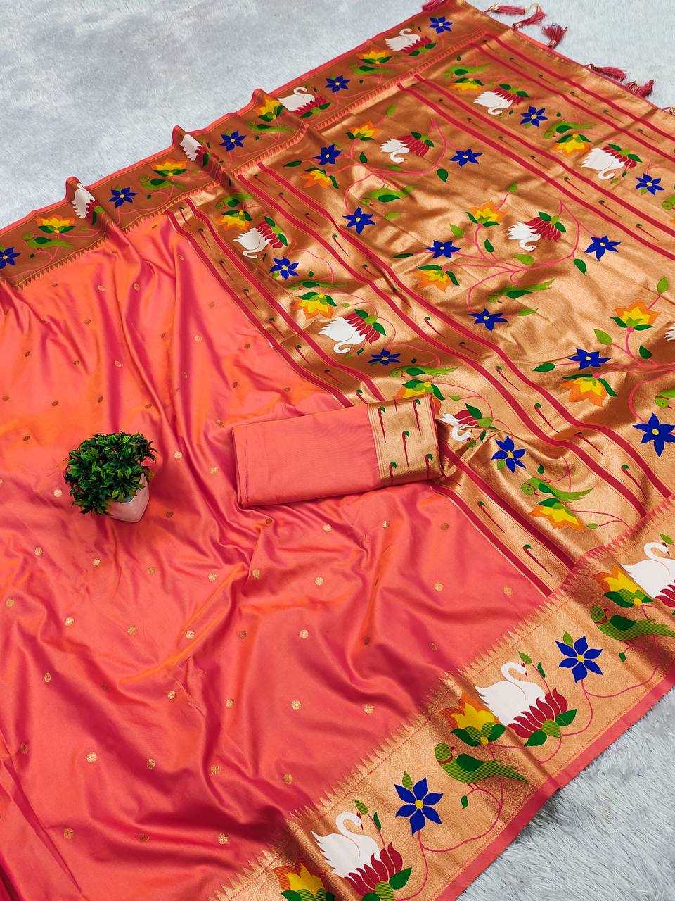 Ynf Paithani Silk RIN150 Rajhans Pethani Silk Sarees Wholesale Fancy Silk Sarees Zari Border Silk Sarees Manufacturer