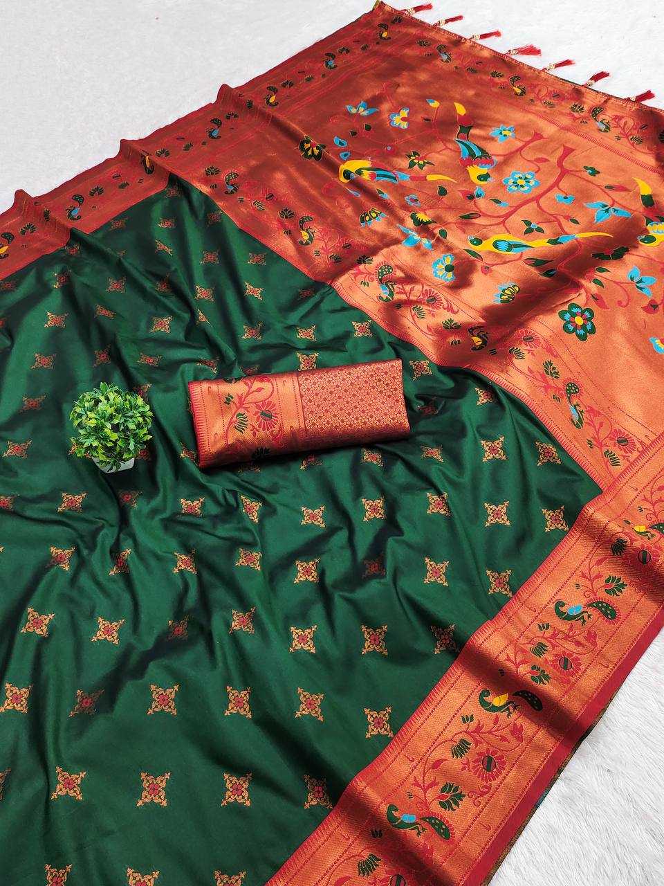 Ynf Paithani Silk RIN150 Star Paithani Silk Sarees Wholesale Designer Silk Sarees Zari Border Silk Sarees Manufacturer