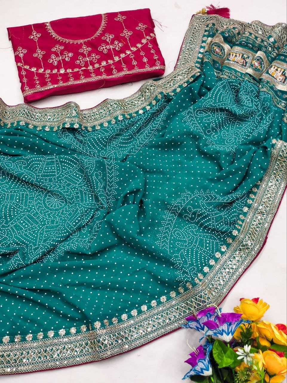 Ynf Poly Georgette RIN216 Priya Sarees Wholesale Georgette Sarees Lace Border Sarees Bandhani Bandhej Sarees Manufacturer