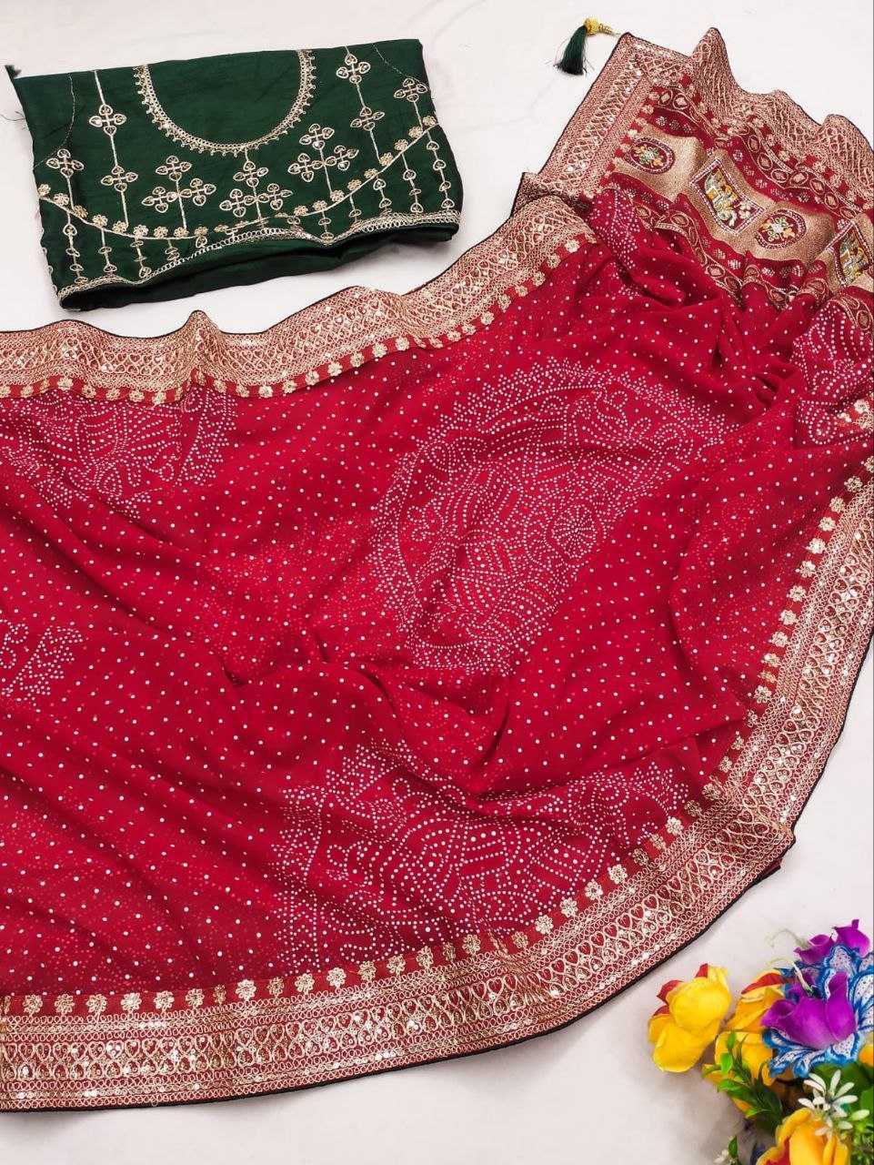 Ynf Poly Georgette RIN216 Priya Sarees Wholesale Georgette Sarees Lace Border Sarees Bandhani Bandhej Sarees Manufacturer