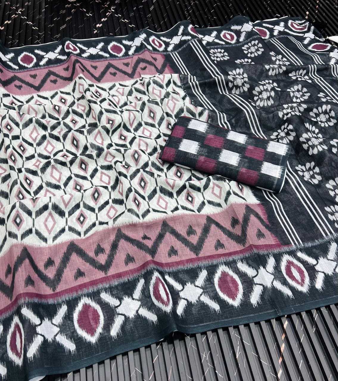 Ynf Pure Linen RIN225 931 Sarees Wedding Collections Festive Collections Wholesale Printed Sarees Linen Sarees Sarees With Blouse Manufacturer
