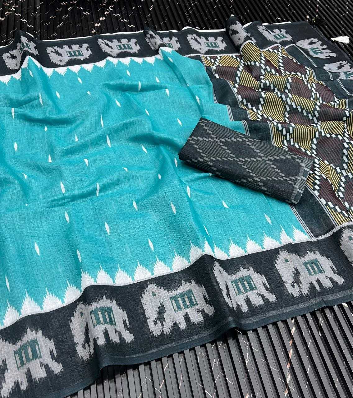 Ynf Pure Linen RIN225 931 Sarees Wedding Collections Festive Collections Wholesale Printed Sarees Linen Sarees Sarees With Blouse Manufacturer