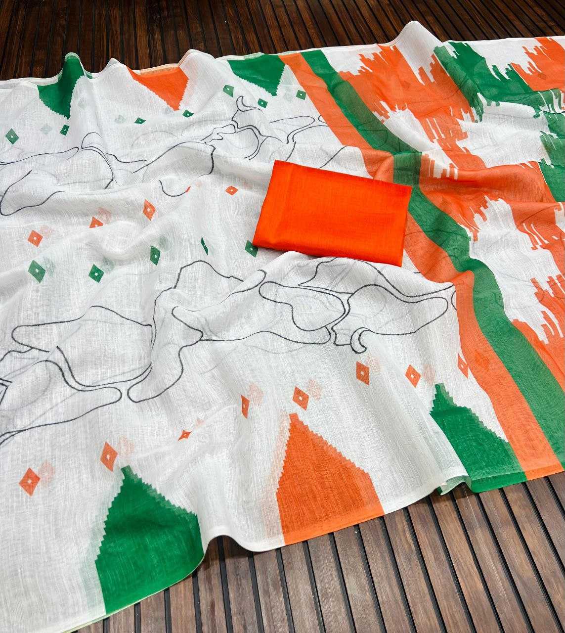 Ynf Pure Linen RIN225 951 Sarees Festive Collections Wholesale Printed Sarees Republic Day Collections Independence Day Collections Manufacturer