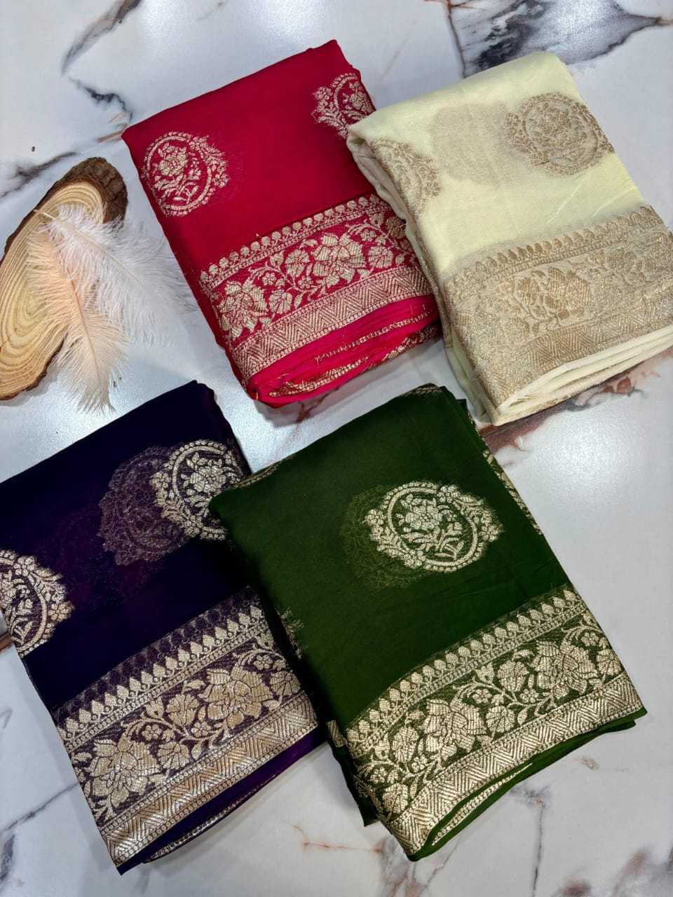 Ynf Pure Viscos RIN178 POPLEX Sarees Wholesale Georgette Sarees Zari Border Sarees Viscose Saree Manufacturer