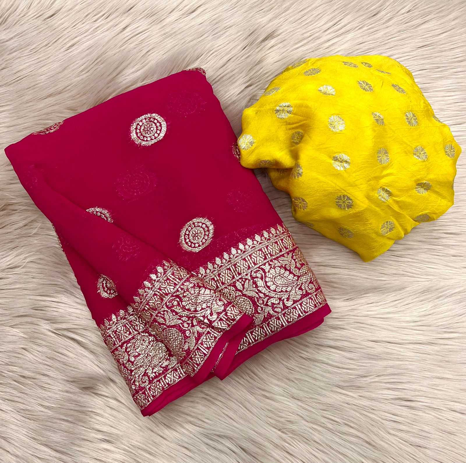 Ynf Pure Viscos RIN198 HALLO Sarees Wholesale Georgette Sarees Zari Border Sarees Viscose Saree Manufacturer