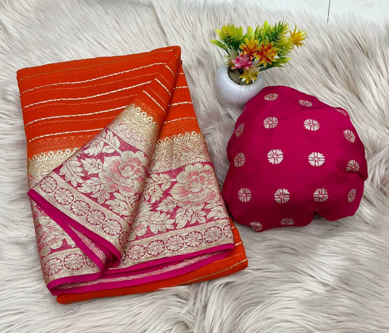 Ynf Pure Viscos RIN198 NAINA Sarees Wholesale Georgette Sarees Zari Border Sarees Viscose Saree Manufacturer