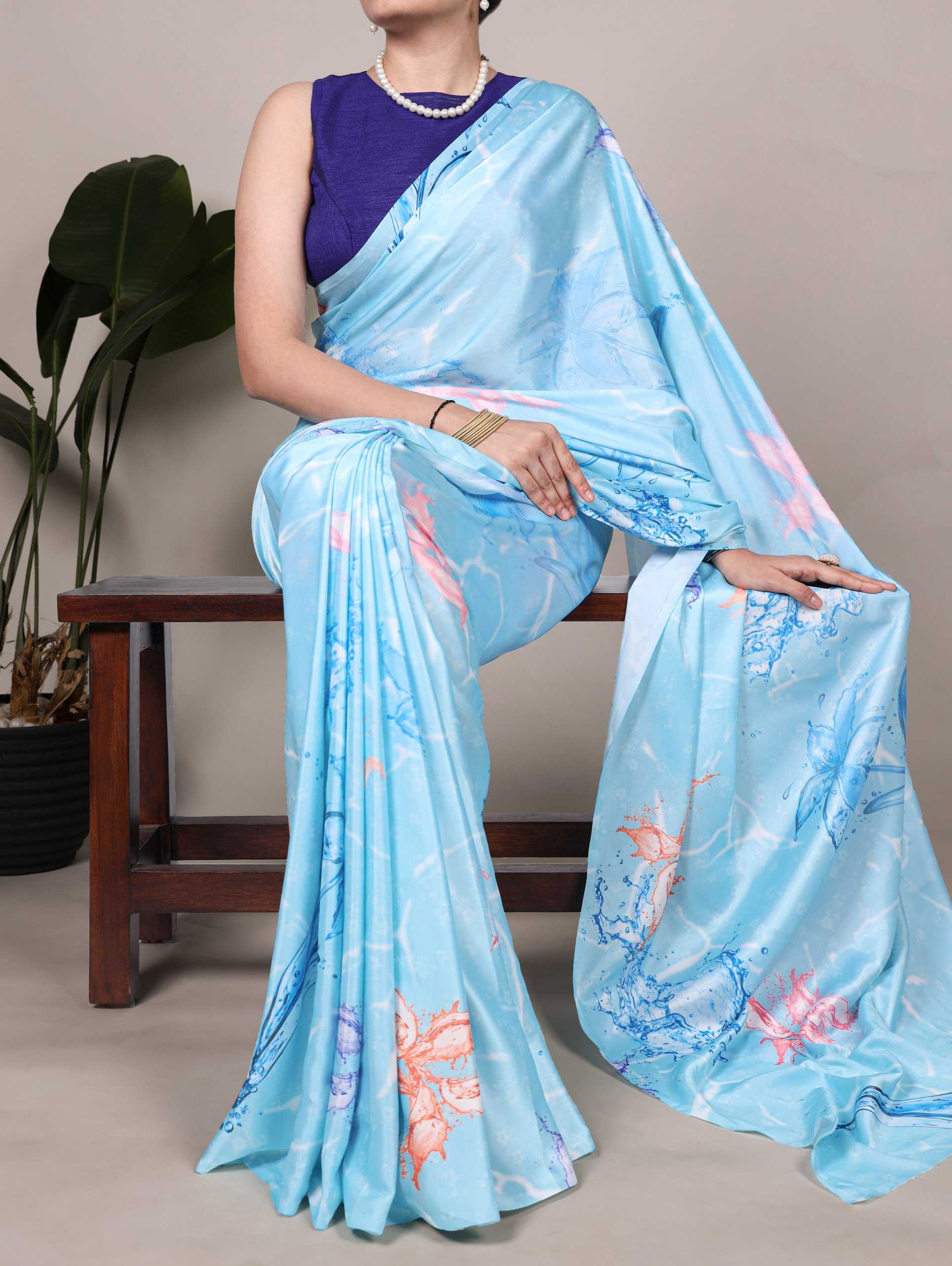 Ynf Satin Silk KESH134 7003 Sarees Wedding Collections Festive Collections Wholesale Printed Sarees Floral Sarees Satin Sarees Manufacturer