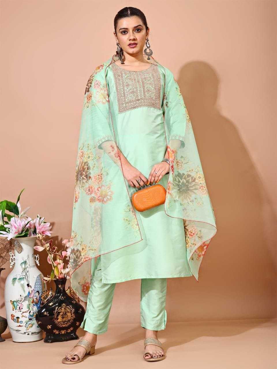 Ynf Silk RIN220 TAFFETA Suits & Dresses Wholesale Ladies Suits Embroidery Suits Ladies Silk Suit Manufacturer