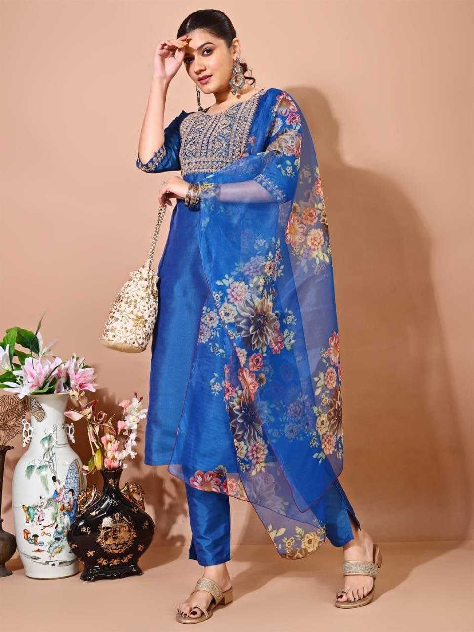 Ynf Silk RIN220 TAFFETA Suits & Dresses Wholesale Ladies Suits Embroidery Suits Ladies Silk Suit Manufacturer