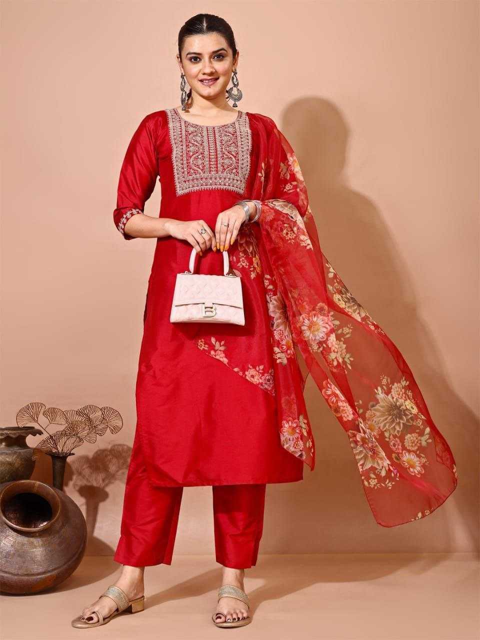 Ynf Silk RIN220 TAFFETA Suits & Dresses Wholesale Ladies Suits Embroidery Suits Ladies Silk Suit Manufacturer