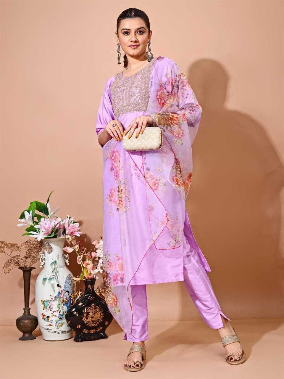 Ynf Silk RIN220 TAFFETA Suits & Dresses Wholesale Ladies Suits Embroidery Suits Ladies Silk Suit Manufacturer