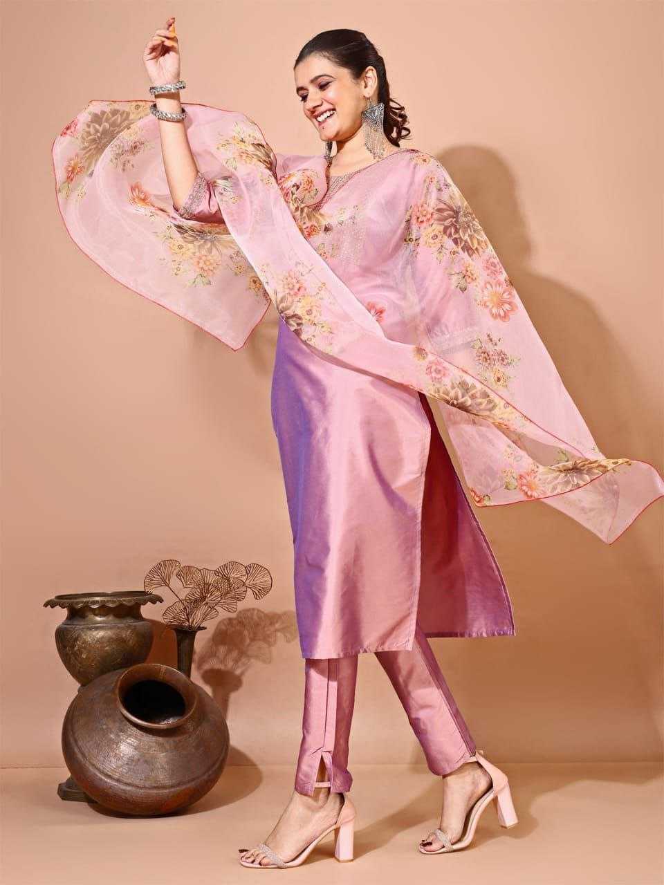 Ynf Silk RIN220 TAFFETA Suits & Dresses Wholesale Ladies Suits Embroidery Suits Ladies Silk Suit Manufacturer