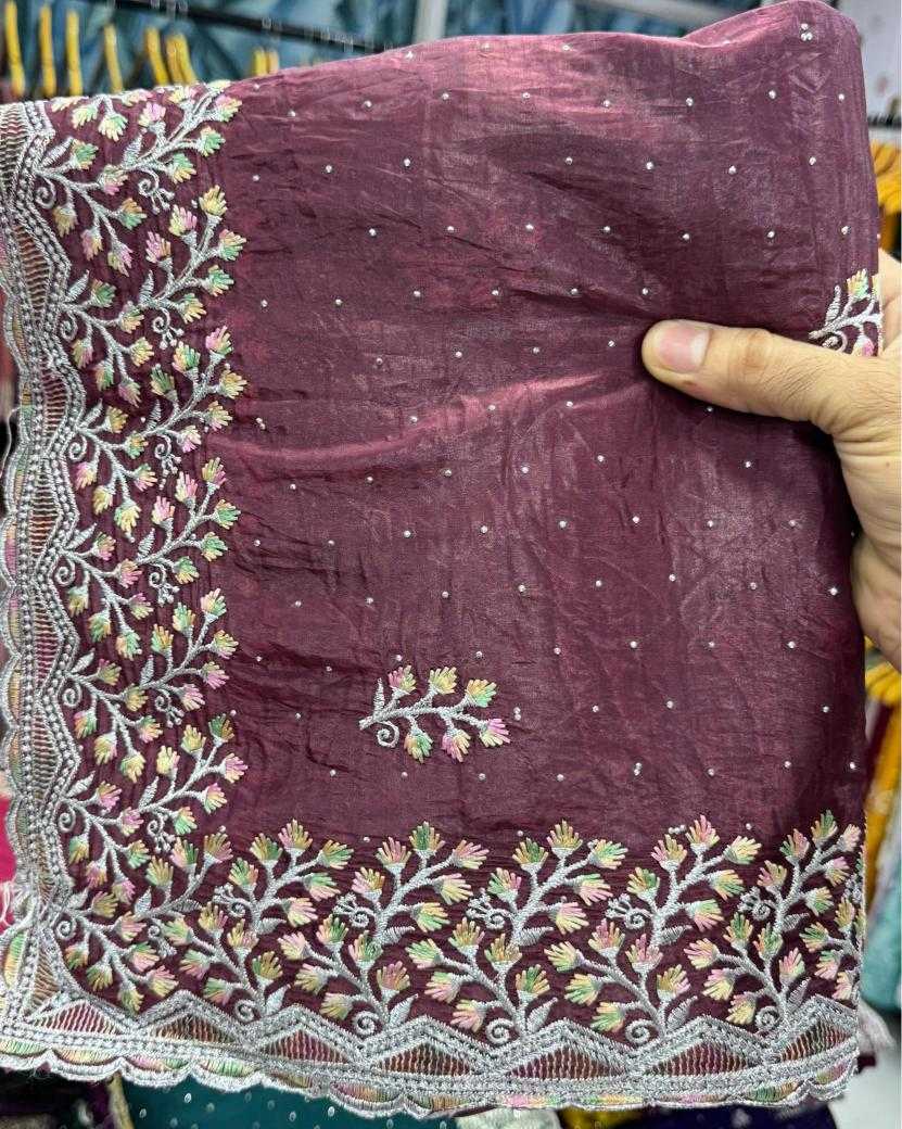 Ynf Soft Gold Crush KESH114 3708 Sarees Wholesale Embroidered Sarees Stone Work Saree Zari Border Sarees Manufacturer