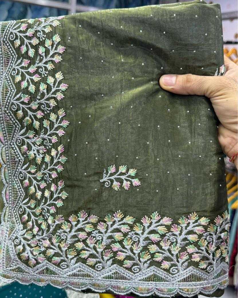 Ynf Soft Gold Crush KESH114 3708 Sarees Wholesale Embroidered Sarees Stone Work Saree Zari Border Sarees Manufacturer