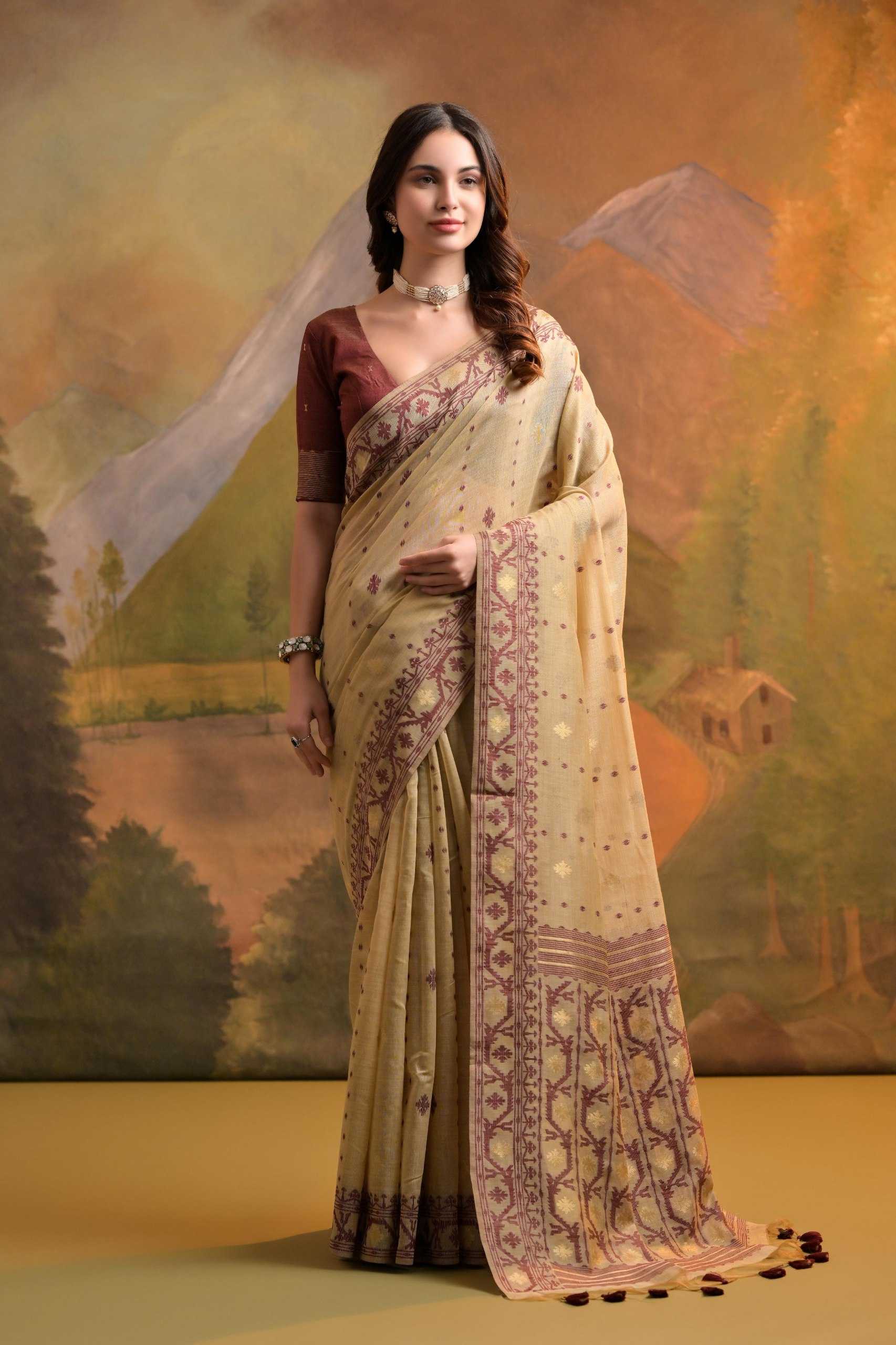 Ynf Soft Muga Silk KESH532 MUGA COTTON JAMDANI 5 Sarees Wholesale Fancy Sarees Butta Sarees Cotton Sarees Manufacturer