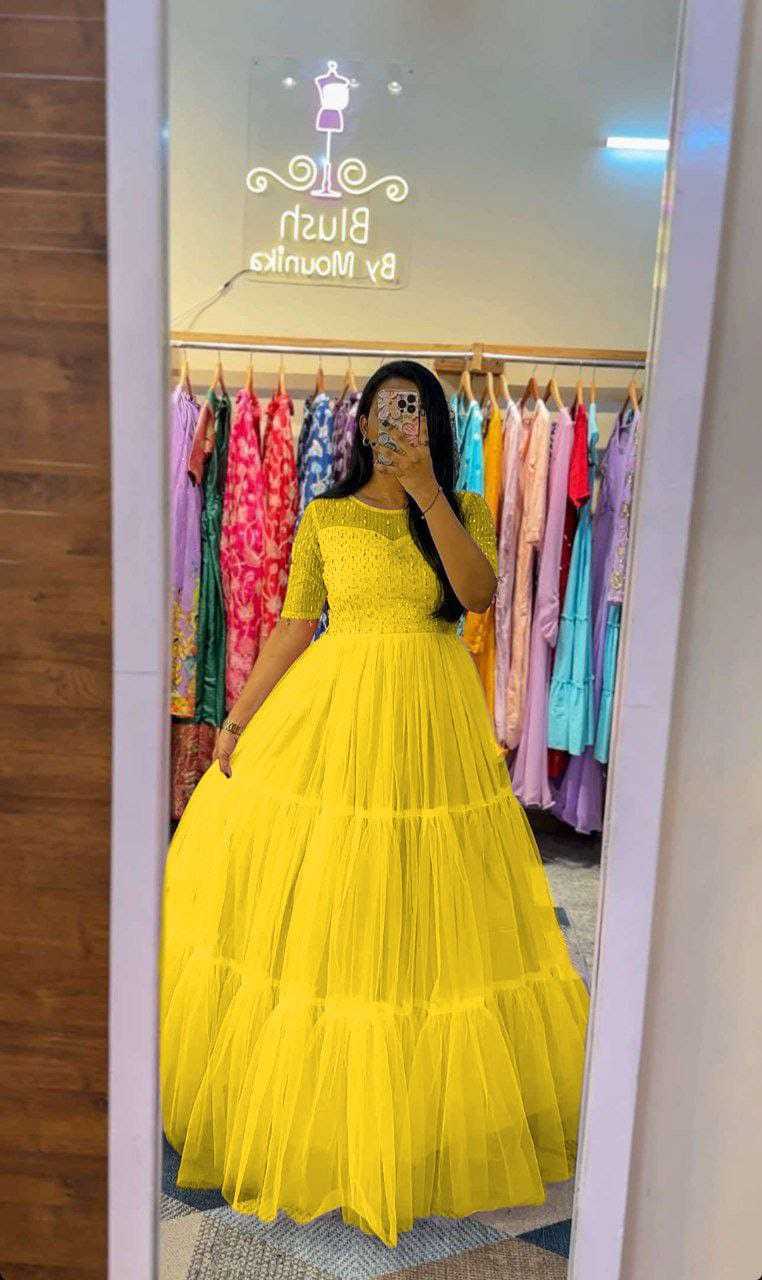 Ynf Soft Net RIN157 3109 Gowns Plus Size Collections Wholesale Embroidery Gowns Net Gowns Sequin Gowns Manufacturer