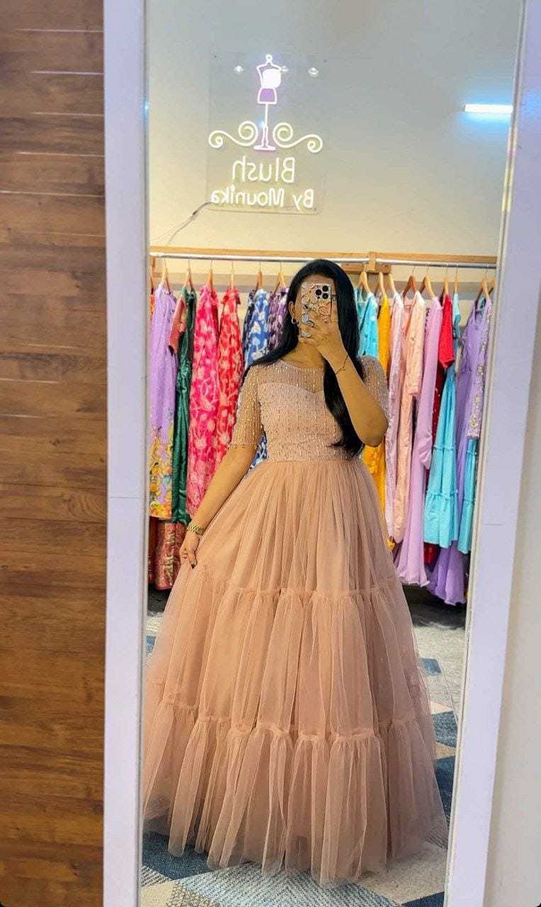 Ynf Soft Net RIN157 3109 Gowns Plus Size Collections Wholesale Embroidery Gowns Net Gowns Sequin Gowns Manufacturer