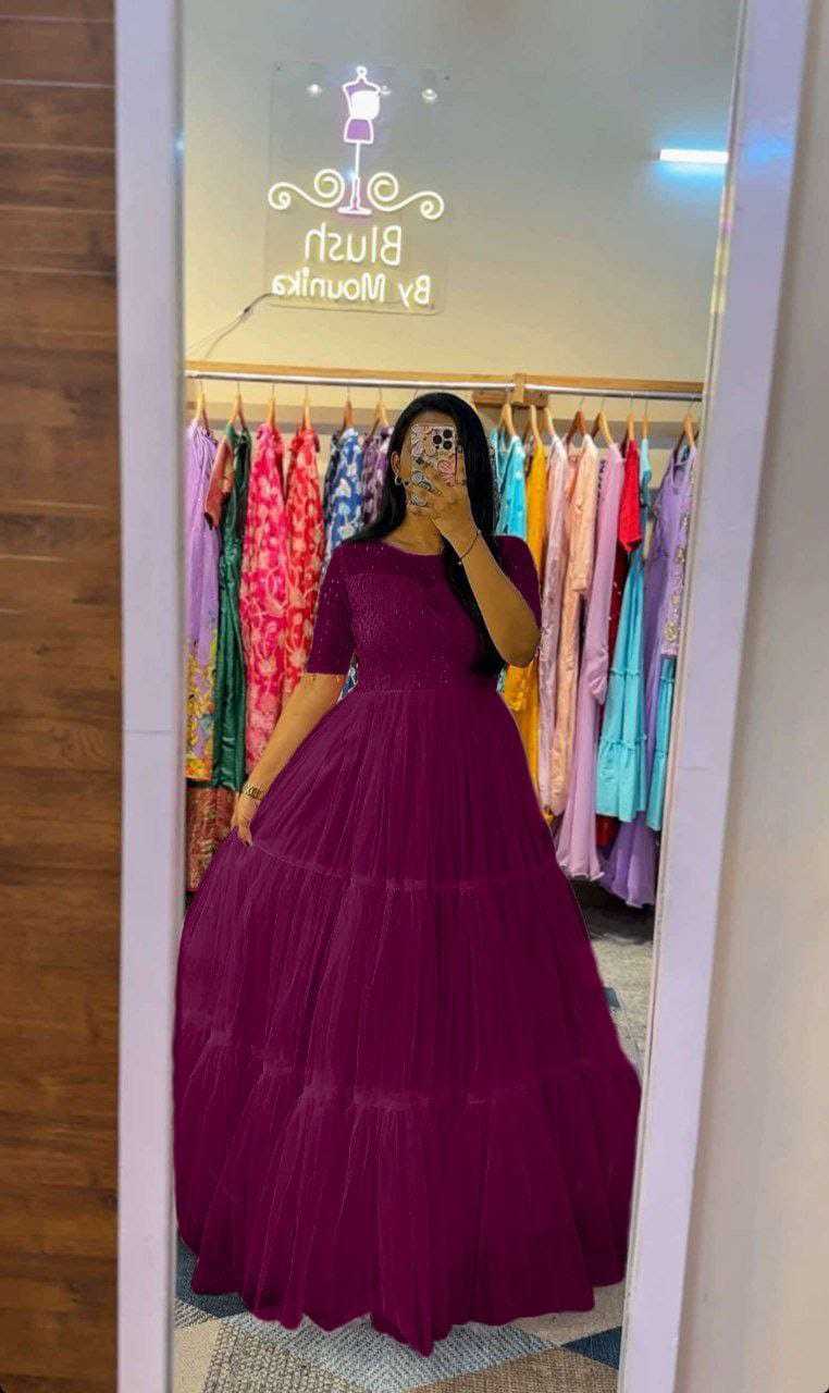 Ynf Soft Net RIN157 3109 Gowns Plus Size Collections Wholesale Embroidery Gowns Net Gowns Sequin Gowns Manufacturer