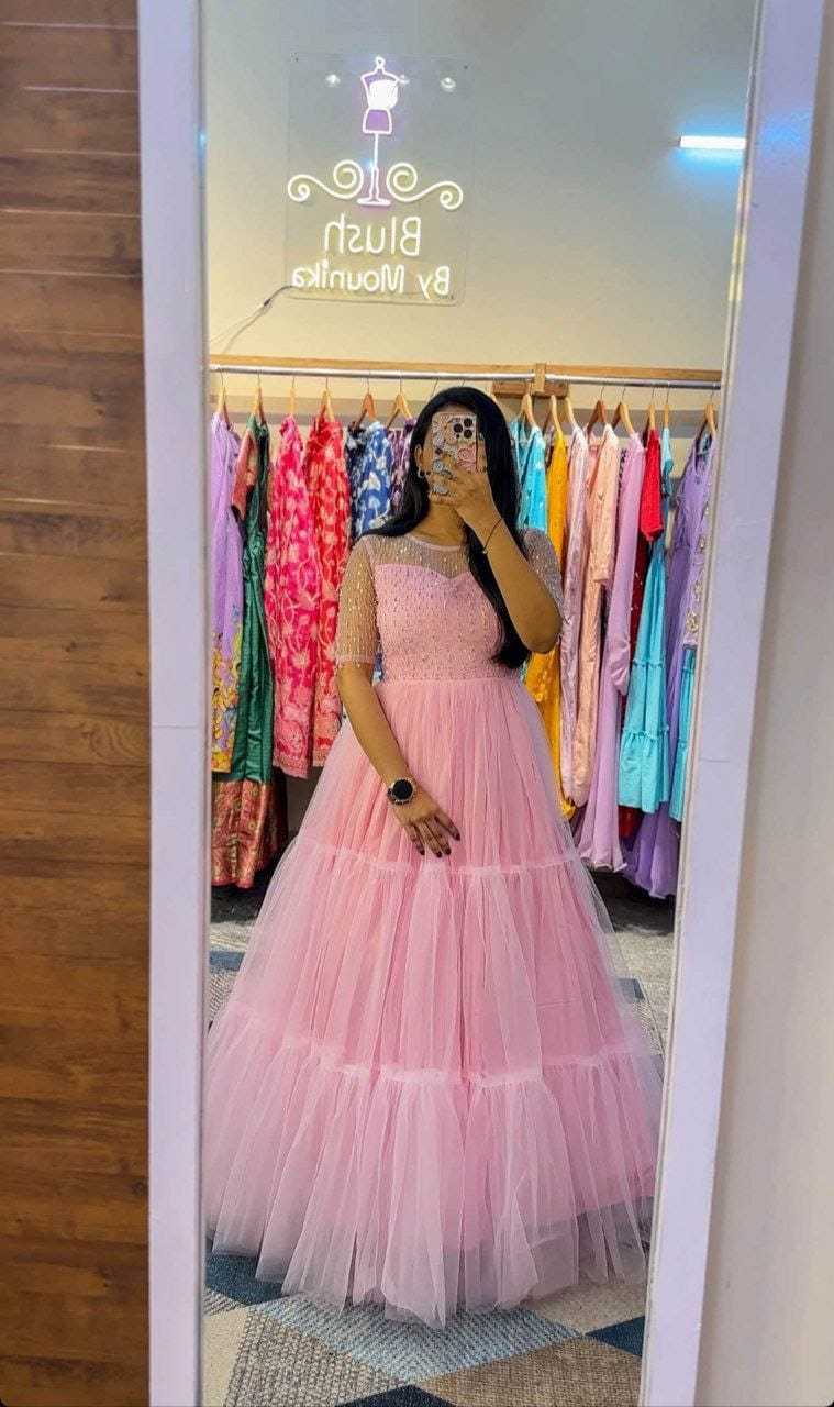 Ynf Soft Net RIN157 3109 Gowns Plus Size Collections Wholesale Embroidery Gowns Net Gowns Sequin Gowns Manufacturer