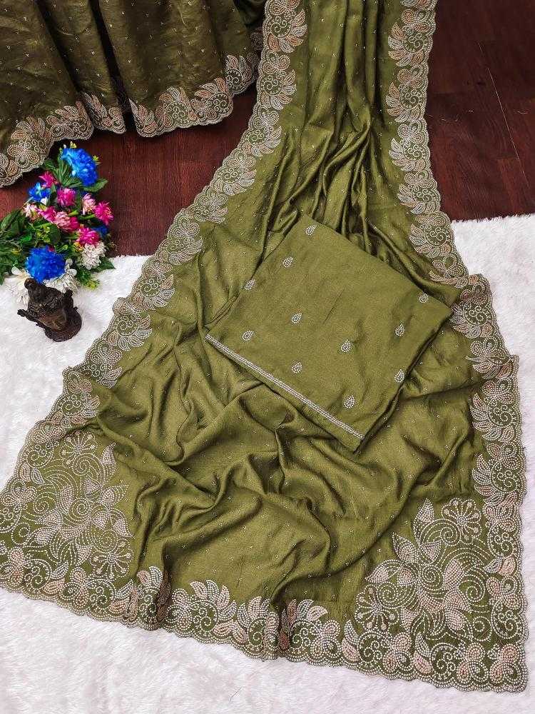 Ynf Soft Vichitra RIN118 POOKAR Sarees Wholesale Embroidered Sarees Cutwork Saree Swarovski Sarees Manufacturer
