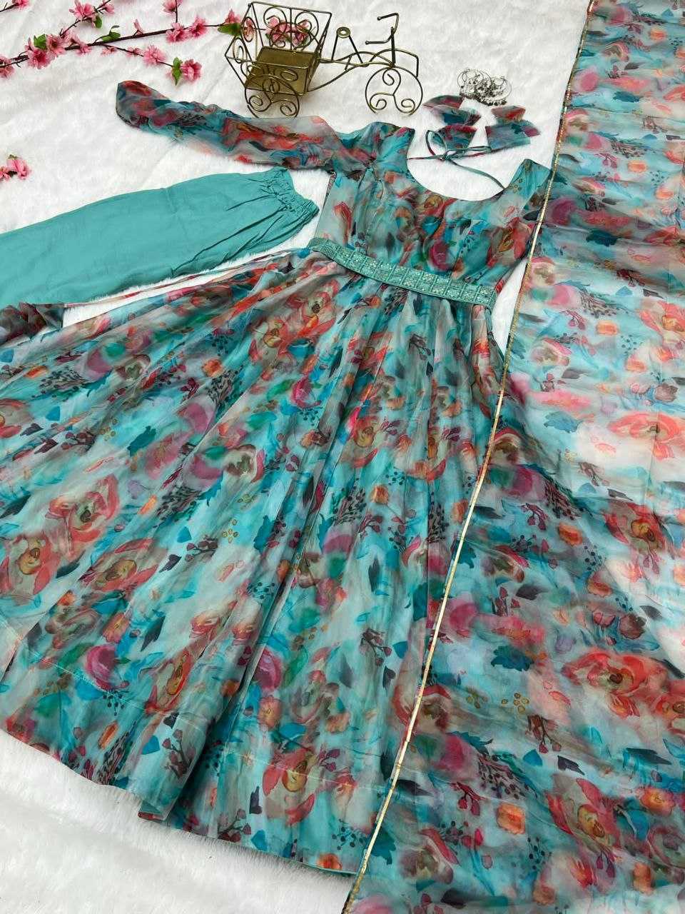 Ynf Tabby Silk Organza KESH527 16 Gowns Wholesale Printed Gowns Embroidery Gowns Anarkali Gown Manufacturer