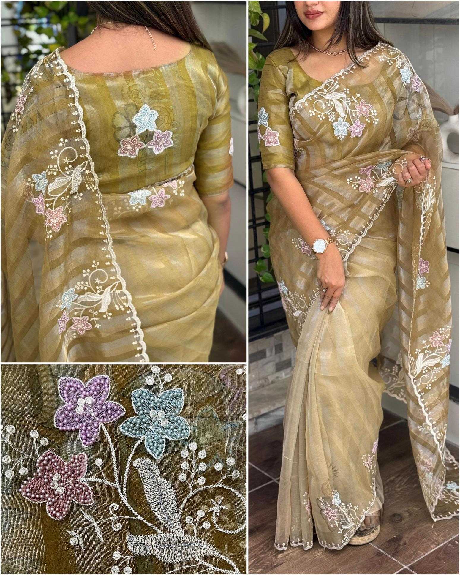 Ynf Tissue KESH500 dusky Pearl Sarees Wholesale Designer Sarees Embroidered Sarees Stone Work Saree Manufacturer