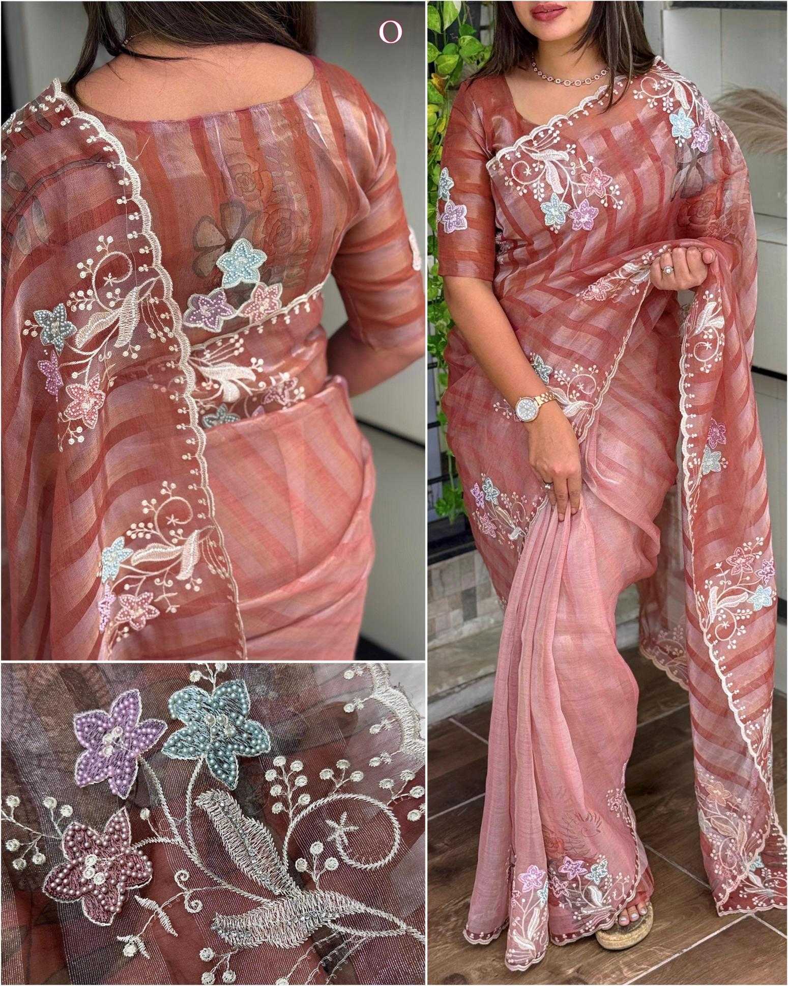 Ynf Tissue KESH500 dusky Pearl Sarees Wholesale Designer Sarees Embroidered Sarees Stone Work Saree Manufacturer