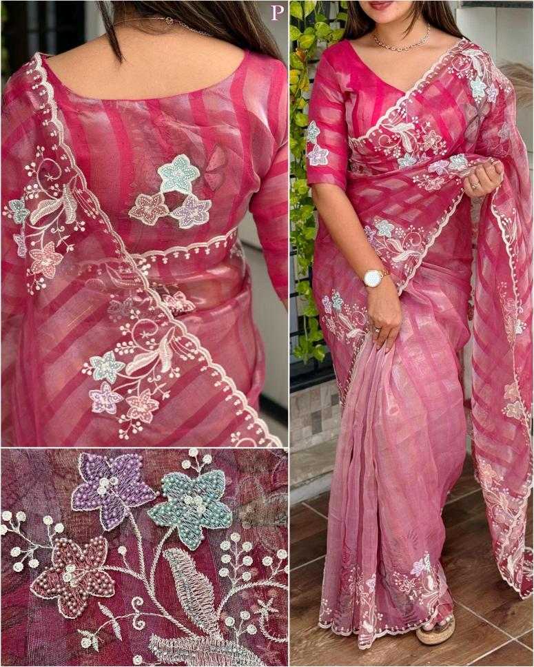Ynf Tissue KESH500 dusky Pearl Sarees Wholesale Designer Sarees Embroidered Sarees Stone Work Saree Manufacturer