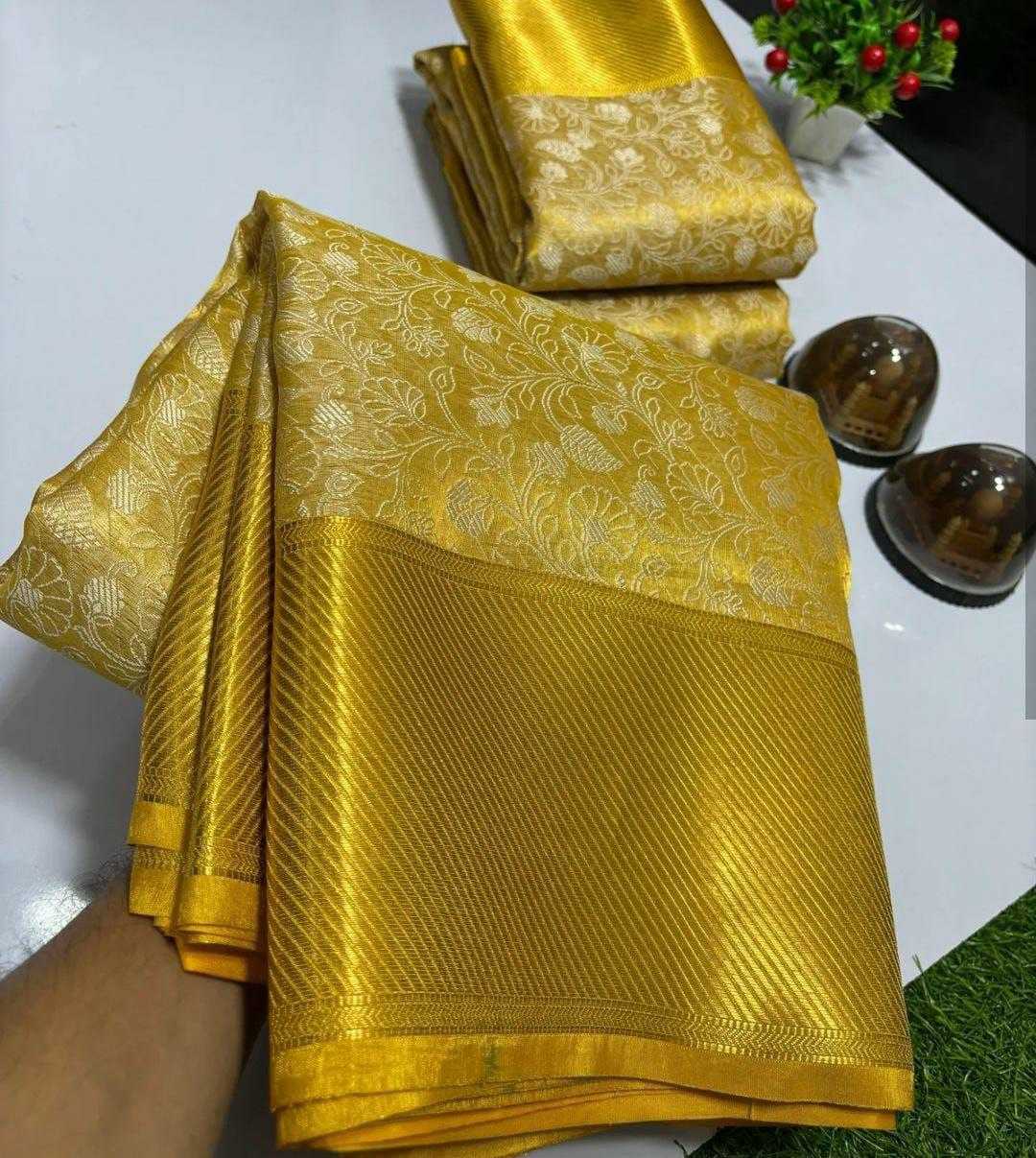 Ynf Tissue Silk KESH525 WHITE FLOWERS Silk Sarees Wholesale Party Wear Silk Sarees Banarasi Silk Sarees With Zari Work Manufacturer
