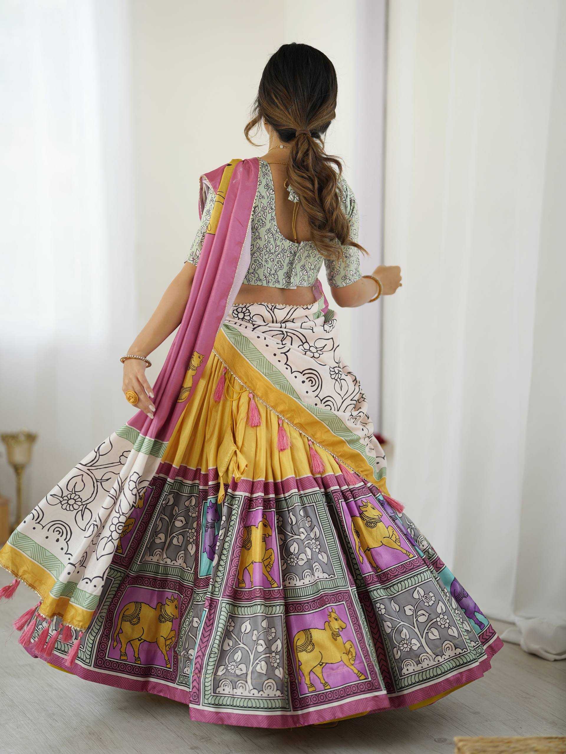 Ynf Tussar Silk KESH485 80 Lehengas Wholesale Designer Lehenga Fancy Lehenga Kalamkari Lehenga Manufacturer