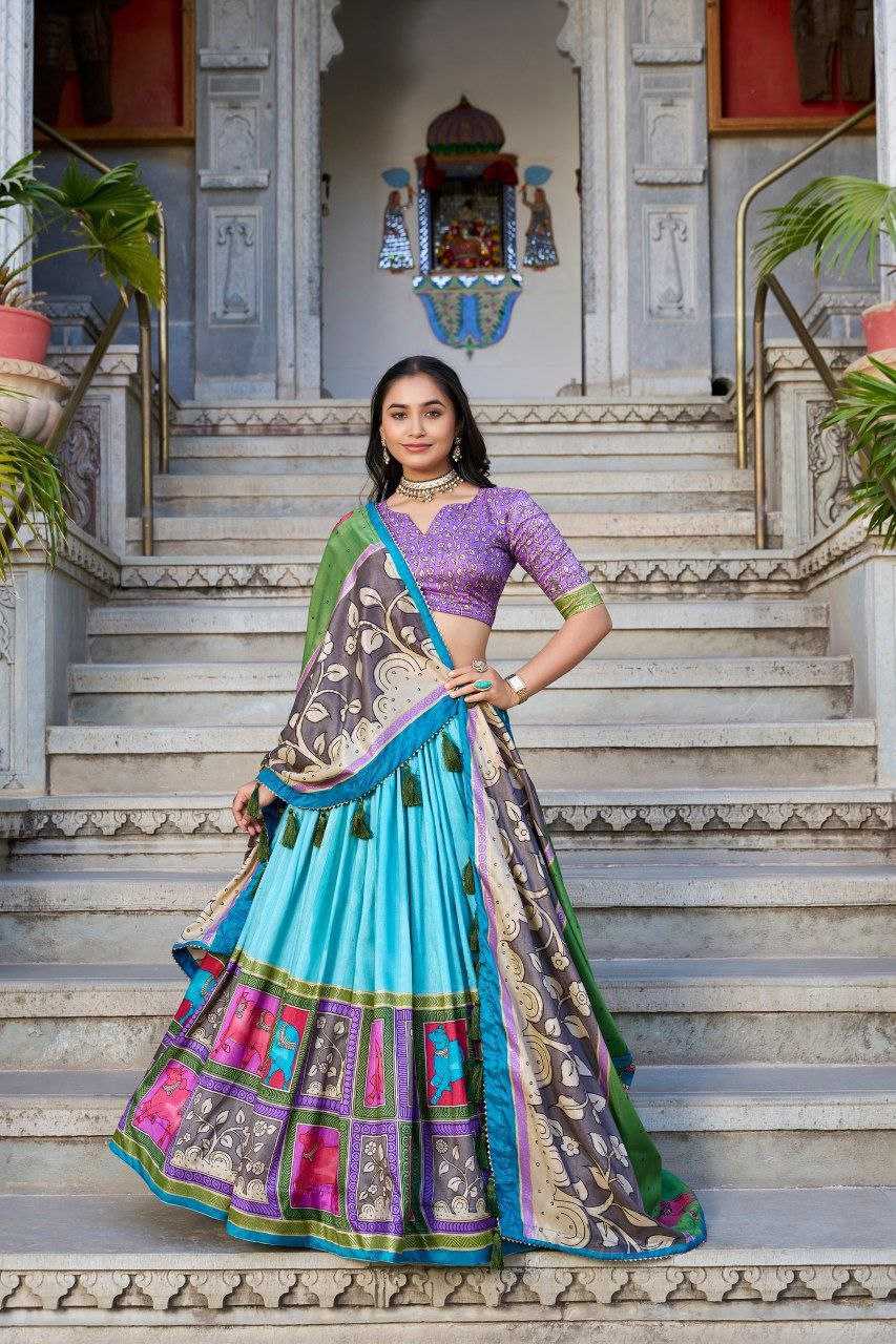 Ynf Tussar Silk KESH511 square box Lehengas Wholesale Fancy Lehenga Kalamkari Lehenga Printed Lehenga Chaniya Choli Manufacturer