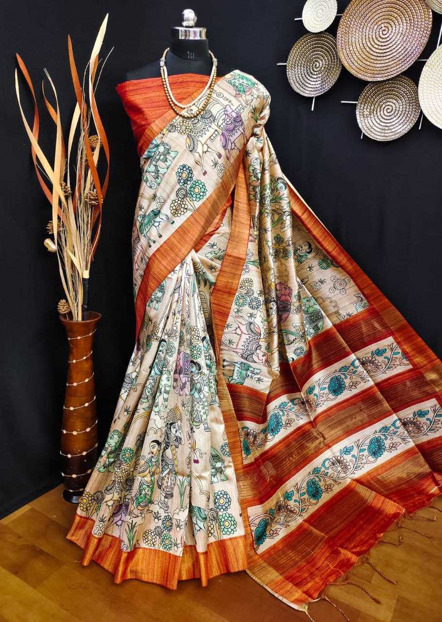 Ynf Tussar Silk KESH532 SAKHI ELEPHANT Silk Sarees Wholesale Tussar Silk Sarees Printed Silk Saree Kalamkari Silk Sarees Manufacturer