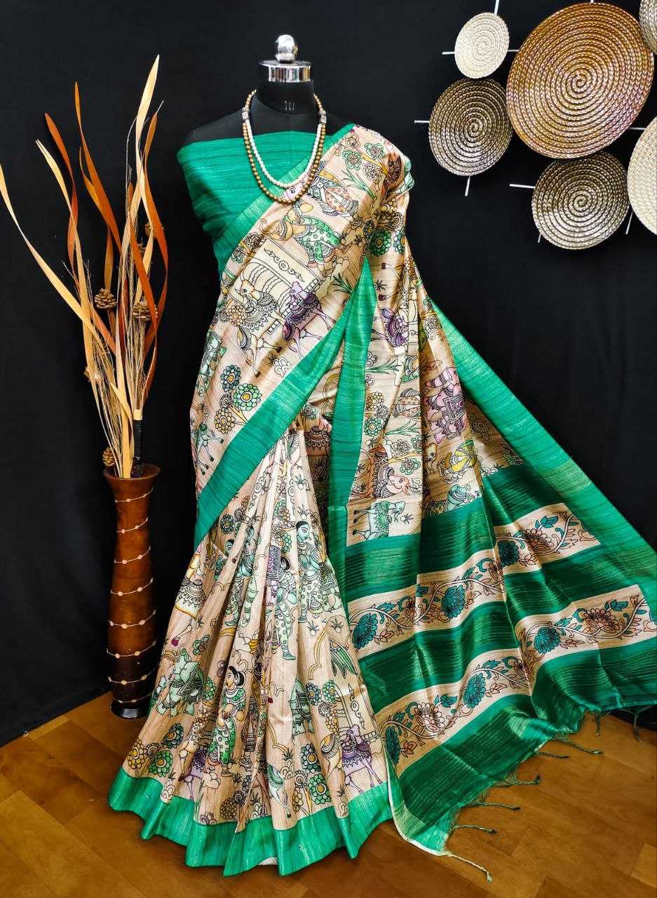Ynf Tussar Silk KESH532 SAKHI ELEPHANT Silk Sarees Wholesale Tussar Silk Sarees Printed Silk Saree Kalamkari Silk Sarees Manufacturer