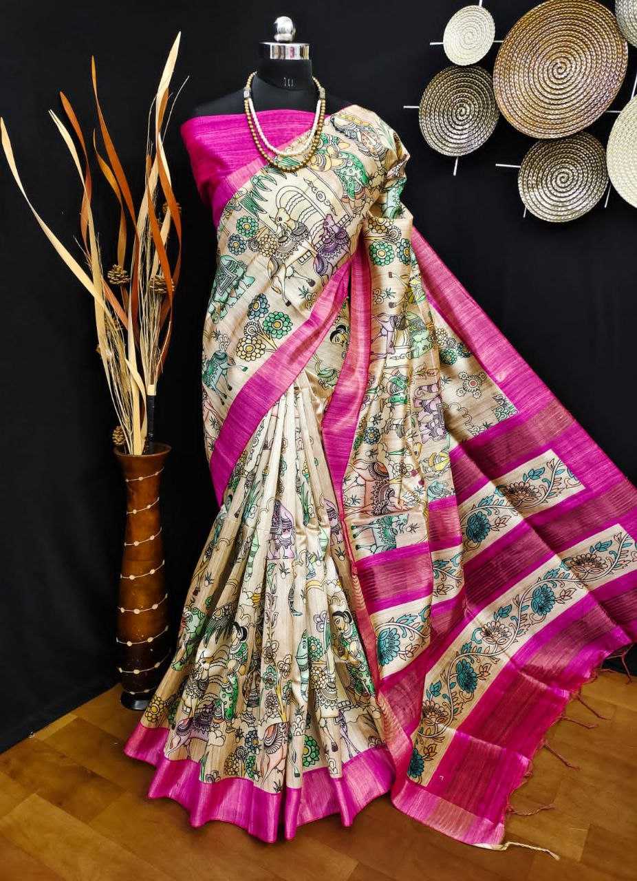 Ynf Tussar Silk KESH532 SAKHI ELEPHANT Silk Sarees Wholesale Tussar Silk Sarees Printed Silk Saree Kalamkari Silk Sarees Manufacturer