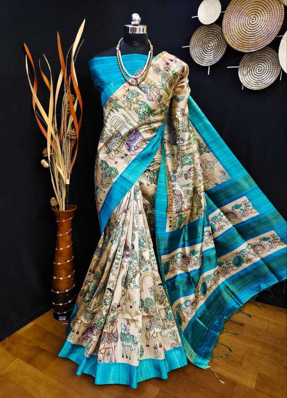 Ynf Tussar Silk KESH532 SAKHI ELEPHANT Silk Sarees Wholesale Tussar Silk Sarees Printed Silk Saree Kalamkari Silk Sarees Manufacturer
